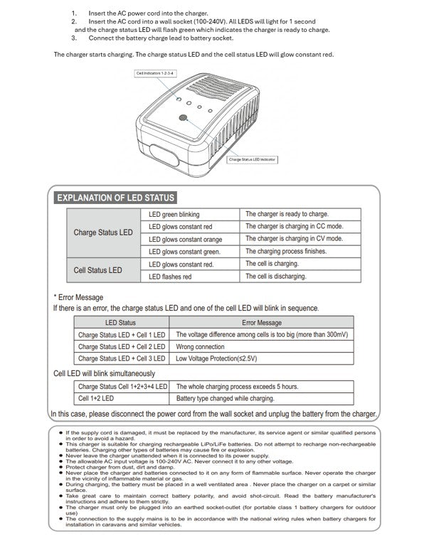 TK1245 Balance Charger for Shorai Lithium Batteries