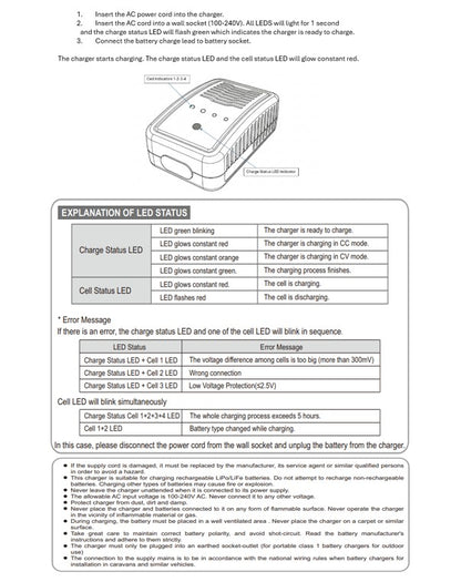 TK1245 Balance Charger for Shorai Lithium Batteries